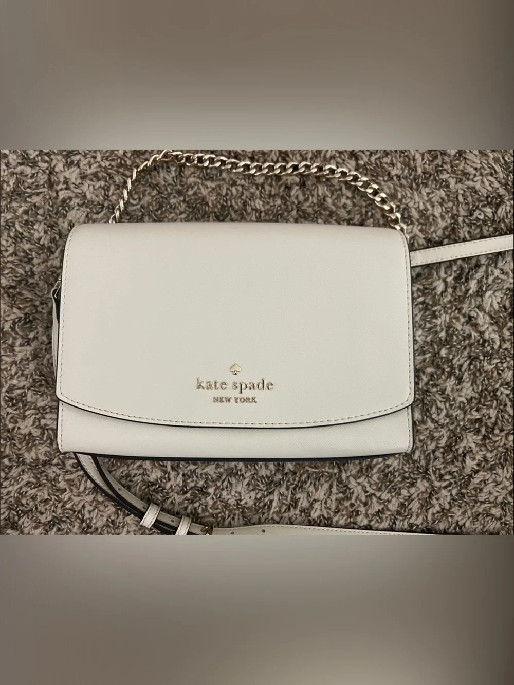 Like New Kate Spade White Leather Crossbody with handbag chain
